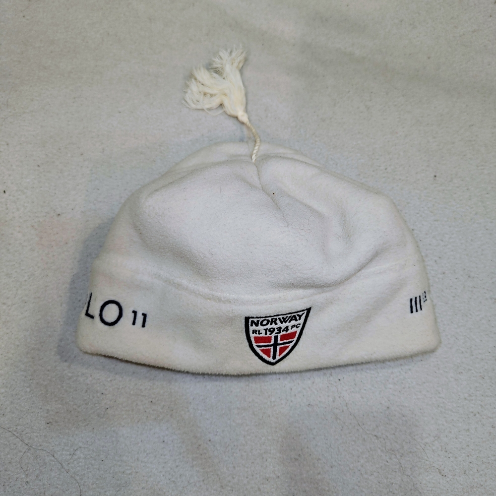 Polo By Ralph Lauren White Fleece Beenie with Norway Emblem